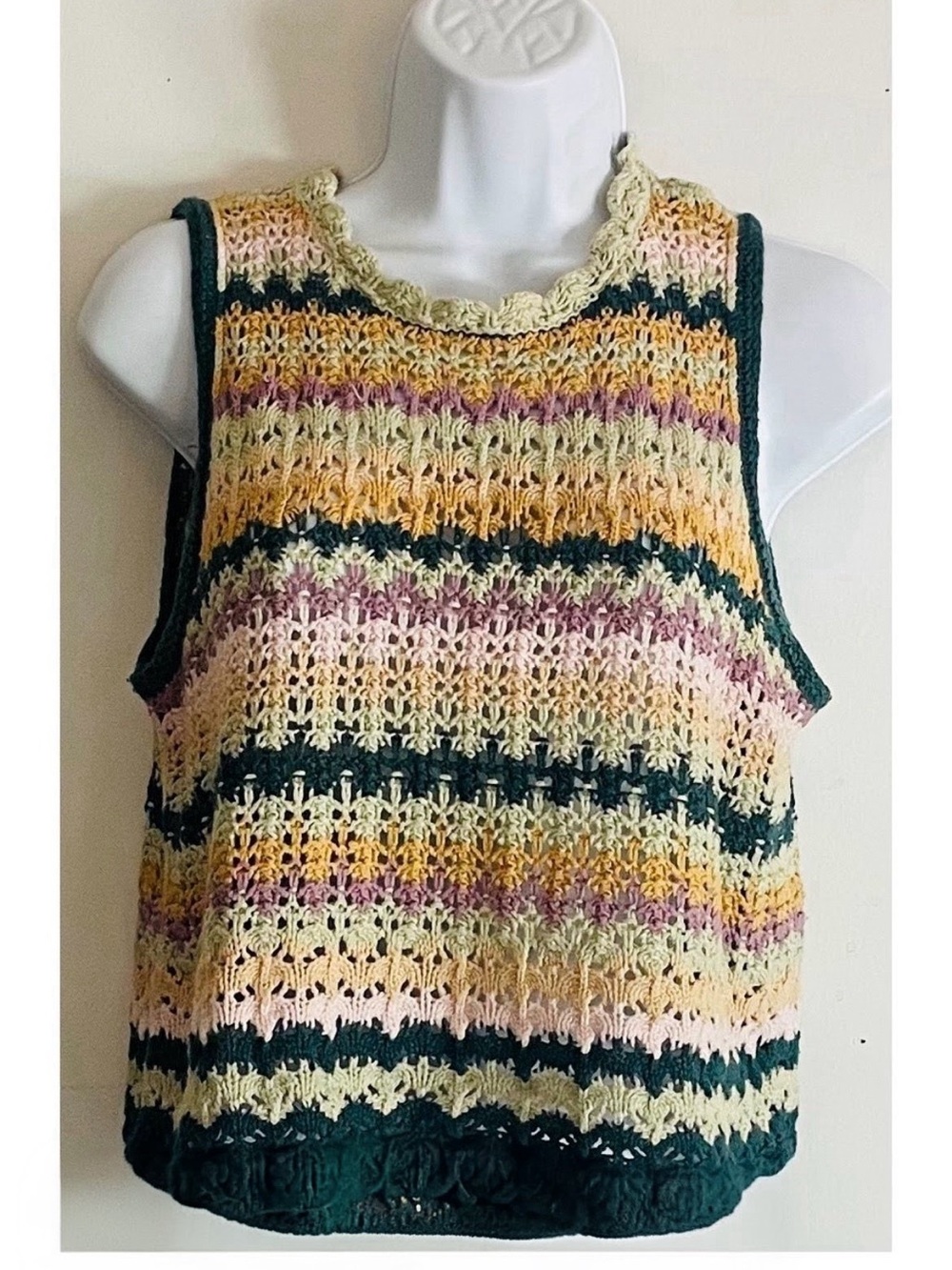 Universal Thread Crocheted Tank Top - Dark Green, Yellow, Pink